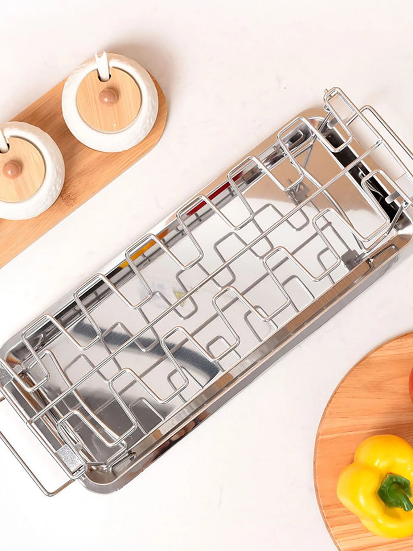 Chicken Leg Rack for Grill with Drip Tray- 14 Slots Chicken Wing Rack- Premium Stainless Steel Chicken Drumstick Rack for Smoker