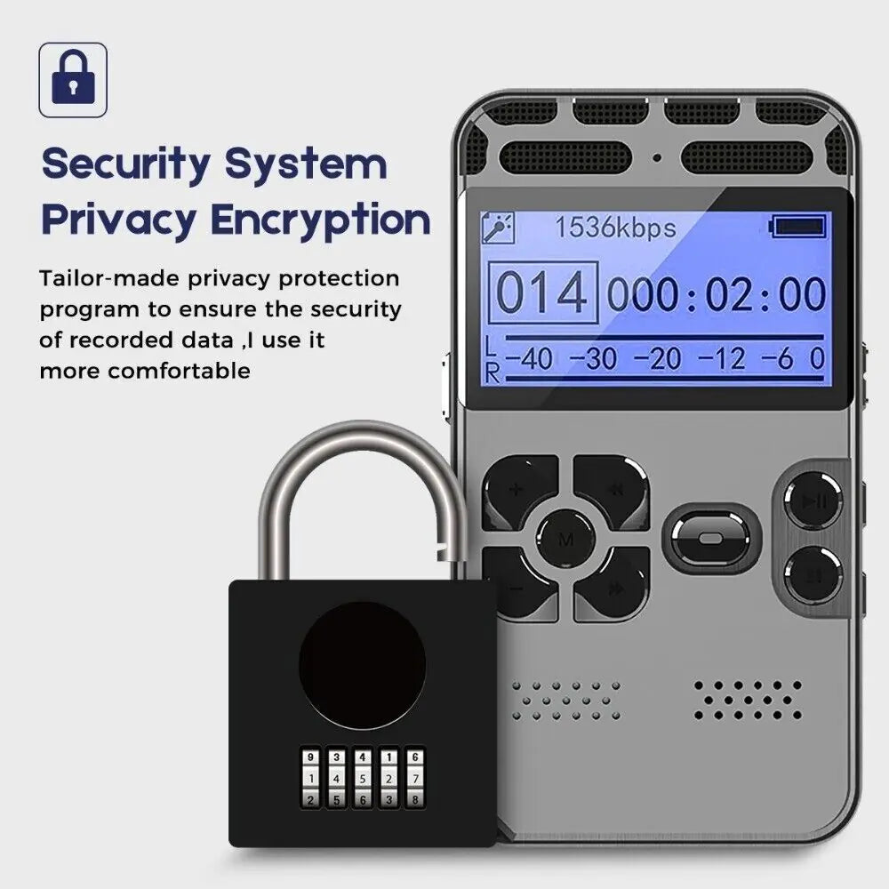 Grabadora de Voz Digital 64GB — LCD, Recargable, Reproductor MP3