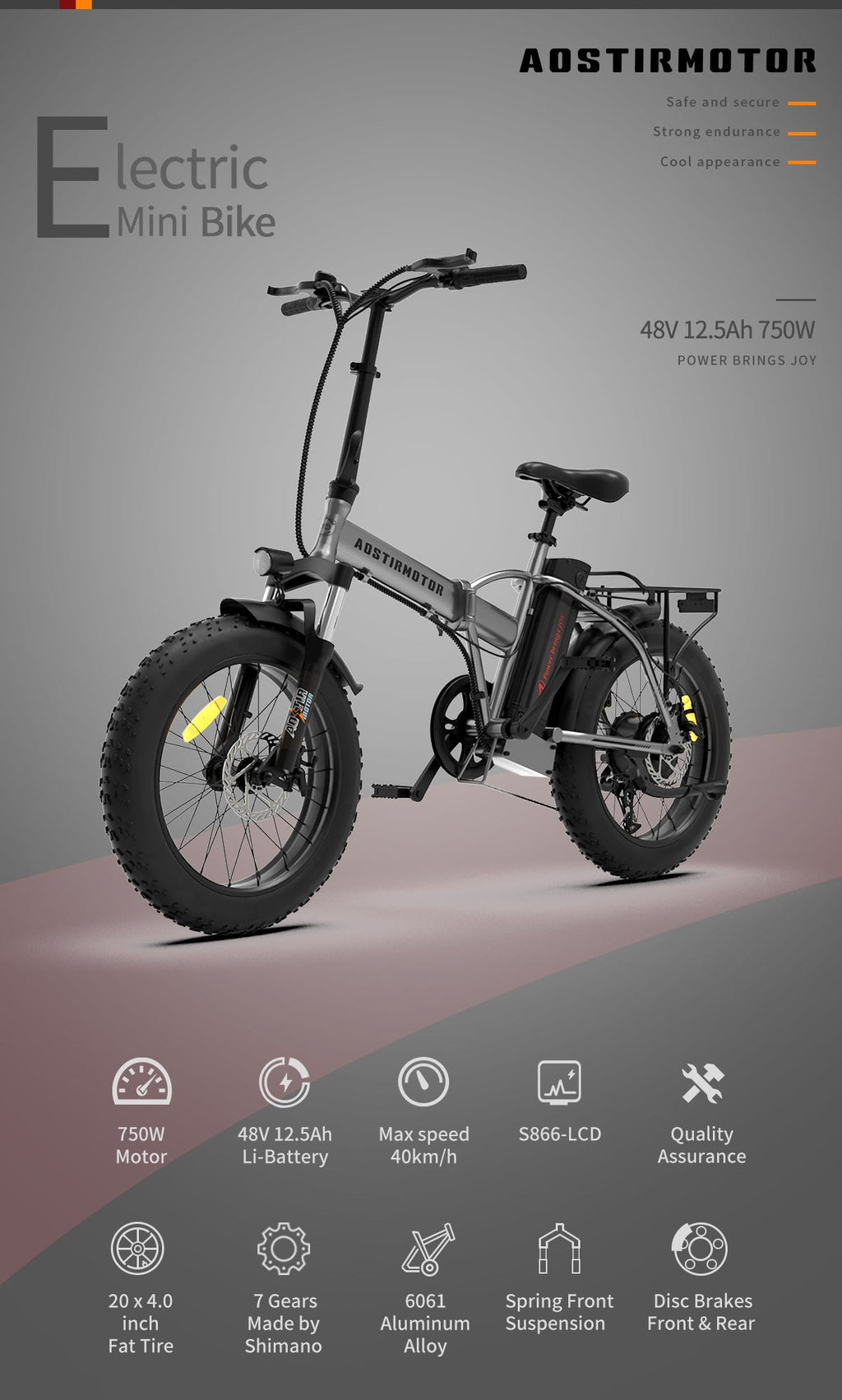 Bicicleta Eléctrica Plegable Fat Tire 48V 750W — Batería 12.5AH, Frenos de Disco
