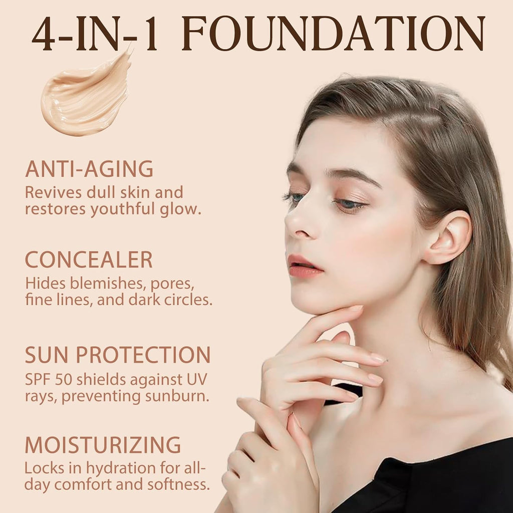 Colour Changing Foundation, 4 in 1 Medium Full Coverage Concealer Foundation with SPF 50+, Hydrating Color Changing Longwearing & Waterproof, Light Spectrum for Gym, Sport,