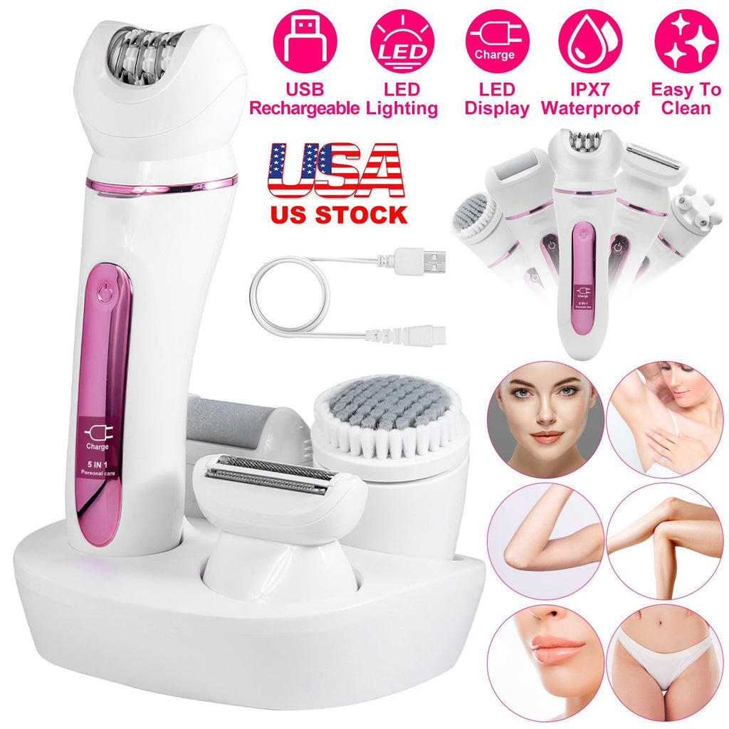 Epiladora Recargable 5 en 1 con Luz LED | 5-in-1 Rechargeable Epilator with LED