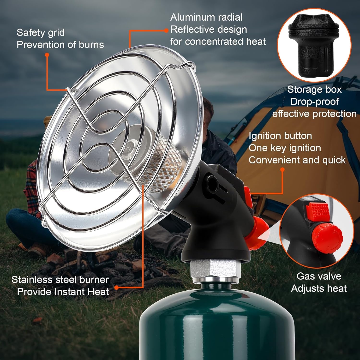 Portable Propane Heater for Camping, Outdoor Small Space Patio Gas Heater | Cordless Heater with Foldable Tank Holder, Fast Radiant Warmth for Ventilated Tents, Winter Hiking, Ice Fishing, Hunting