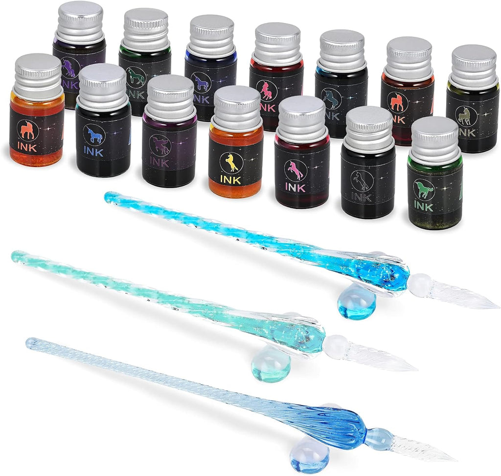 19 Pieces Glass Dip Pen Ink Set
