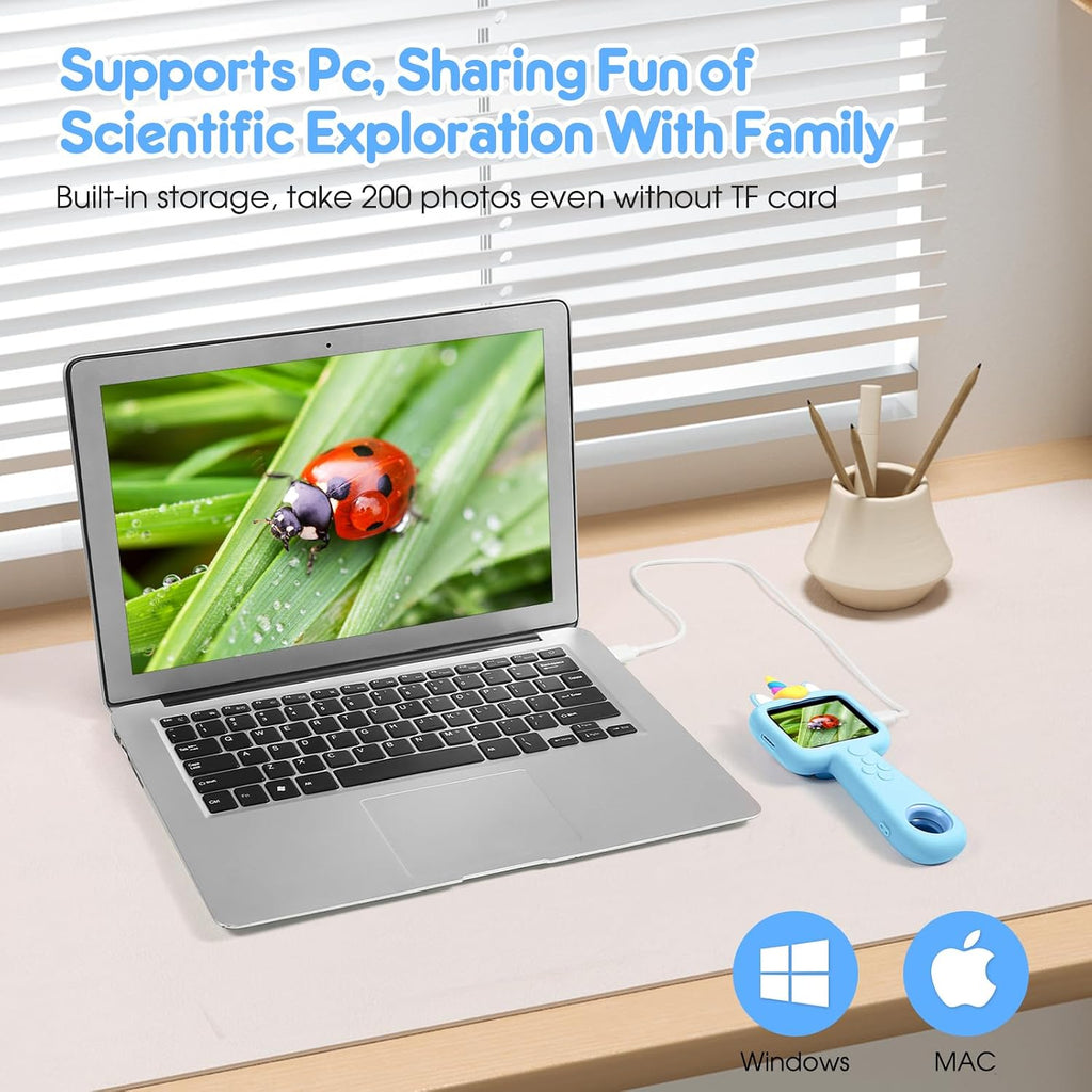 Magnify 2.4" Screen Handheld Microscope for Kids, 600X Digital 4K Kids Microscope, 8 Leds Pocket Microscope, Portable Edu Toy for Ages 3-12 Boys& Girls Exploring Bugs Plants at Home & Outdoor Travel