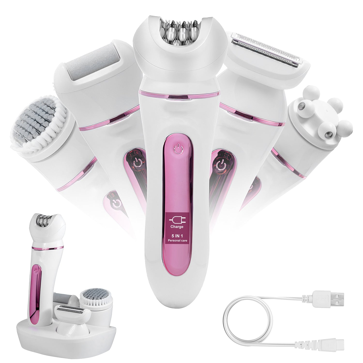 Epiladora Recargable 5 en 1 con Luz LED | 5-in-1 Rechargeable Epilator with LED
