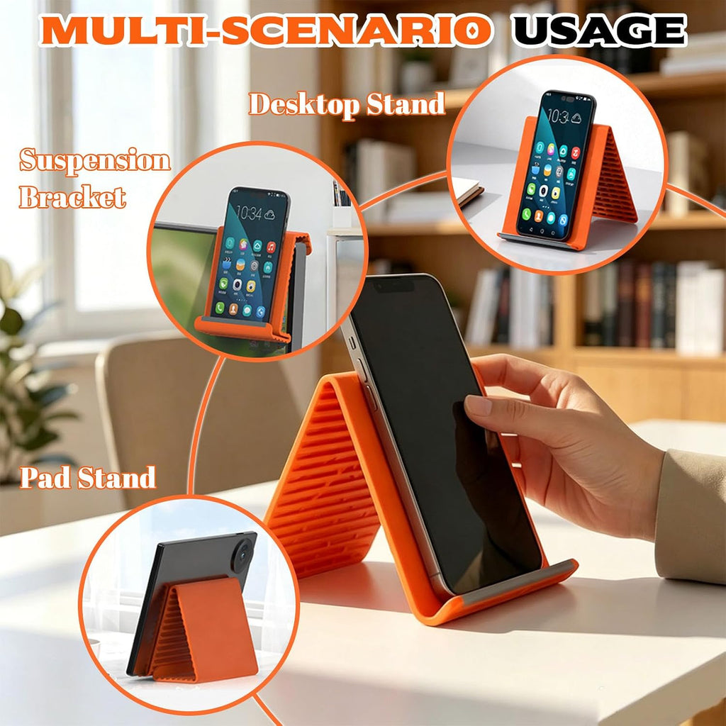 2PCS Flexible Silicone Phone Holder Flexible Silicone Phone Stand Orange*2 | Flexible Silicone Phone Holder Folded into Any Shape, Universa Anti-Slip Desktop Mount for Home Office Travel