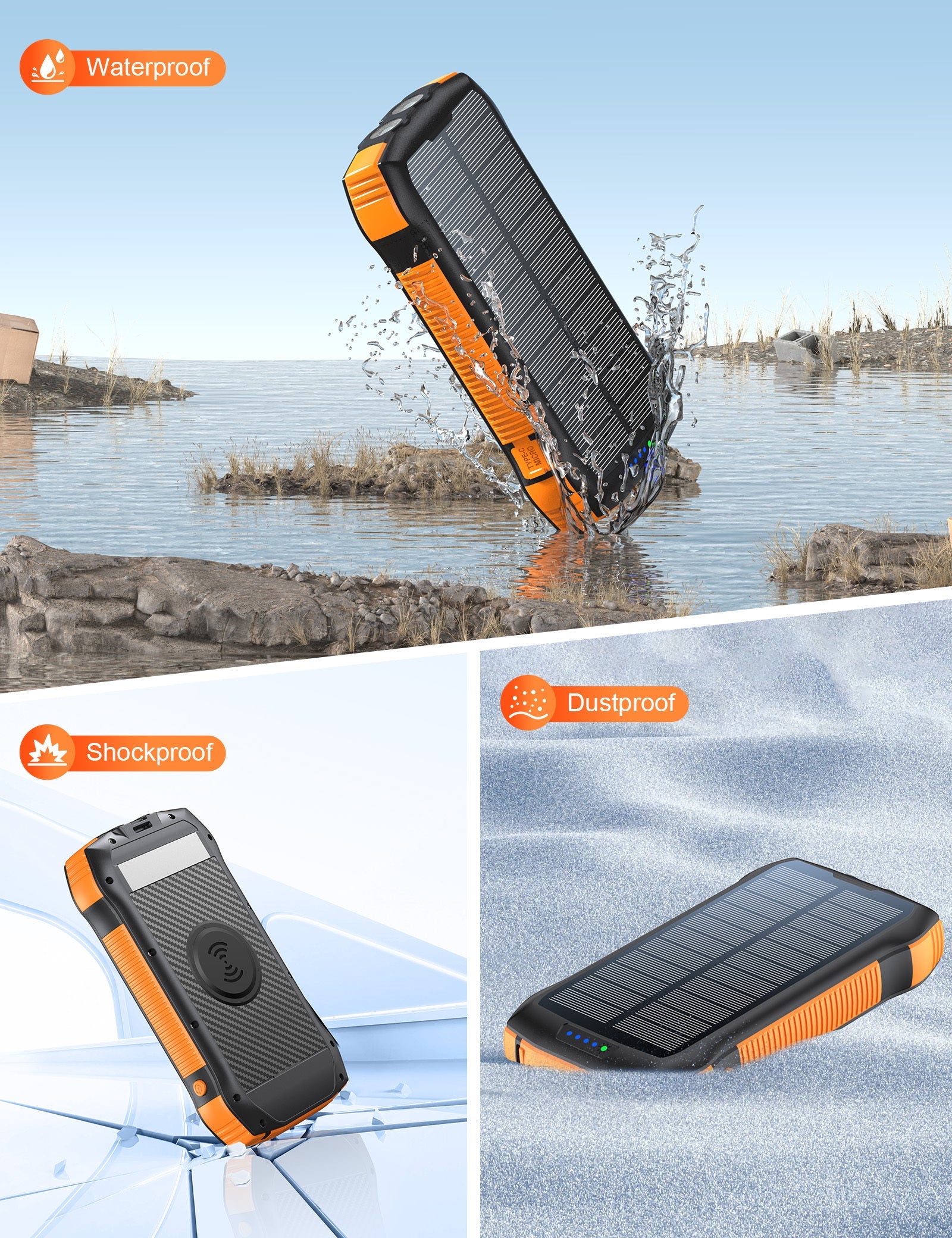 Power Bank Solar 20000mAh — Carga Rápida, Resistente al Agua