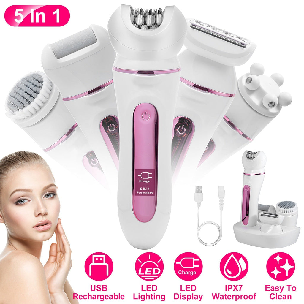 Epiladora Recargable 5 en 1 con Luz LED | 5-in-1 Rechargeable Epilator with LED