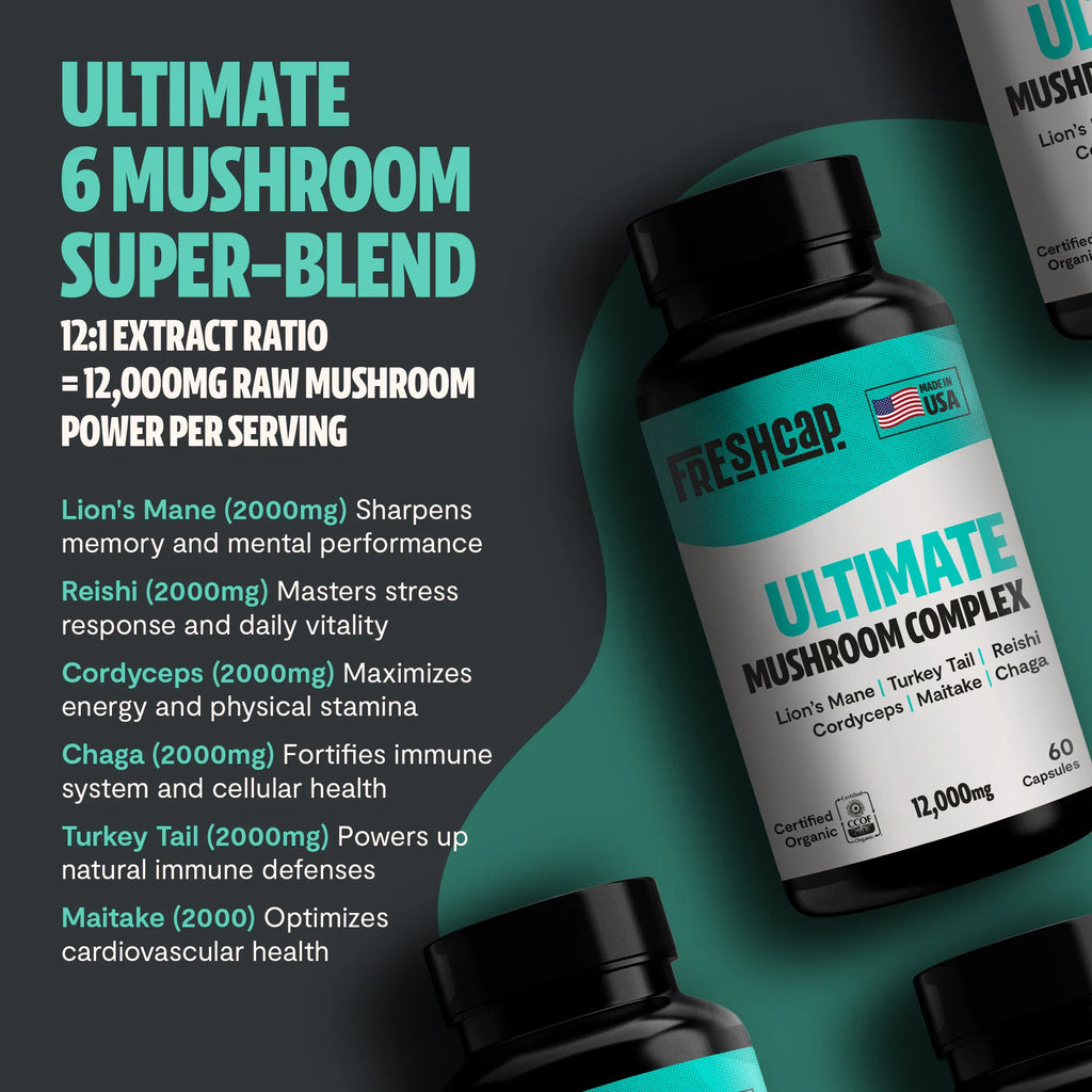 Suplemento de Hongos Orgánico — 6 Hongos | Organic Mushroom Complex Capsules