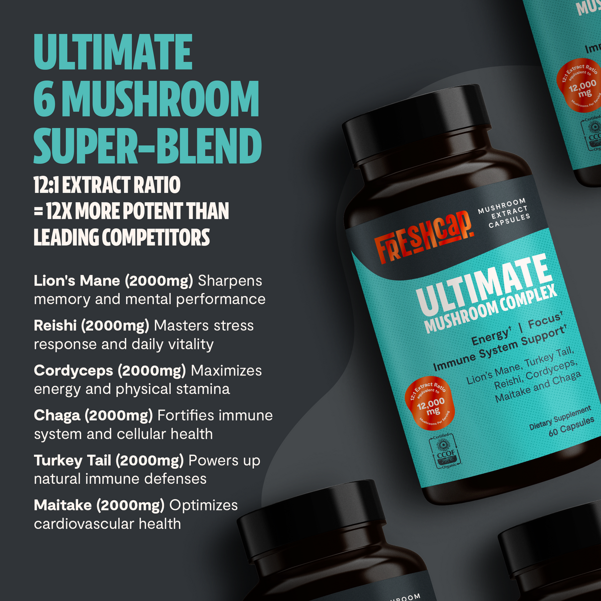 Suplemento de Hongos Orgánico — 6 Hongos | Organic Mushroom Complex Capsules