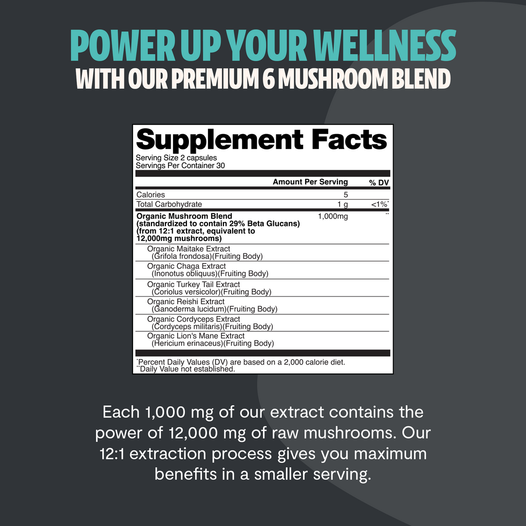 Suplemento de Hongos Orgánico — 6 Hongos | Organic Mushroom Complex Capsules