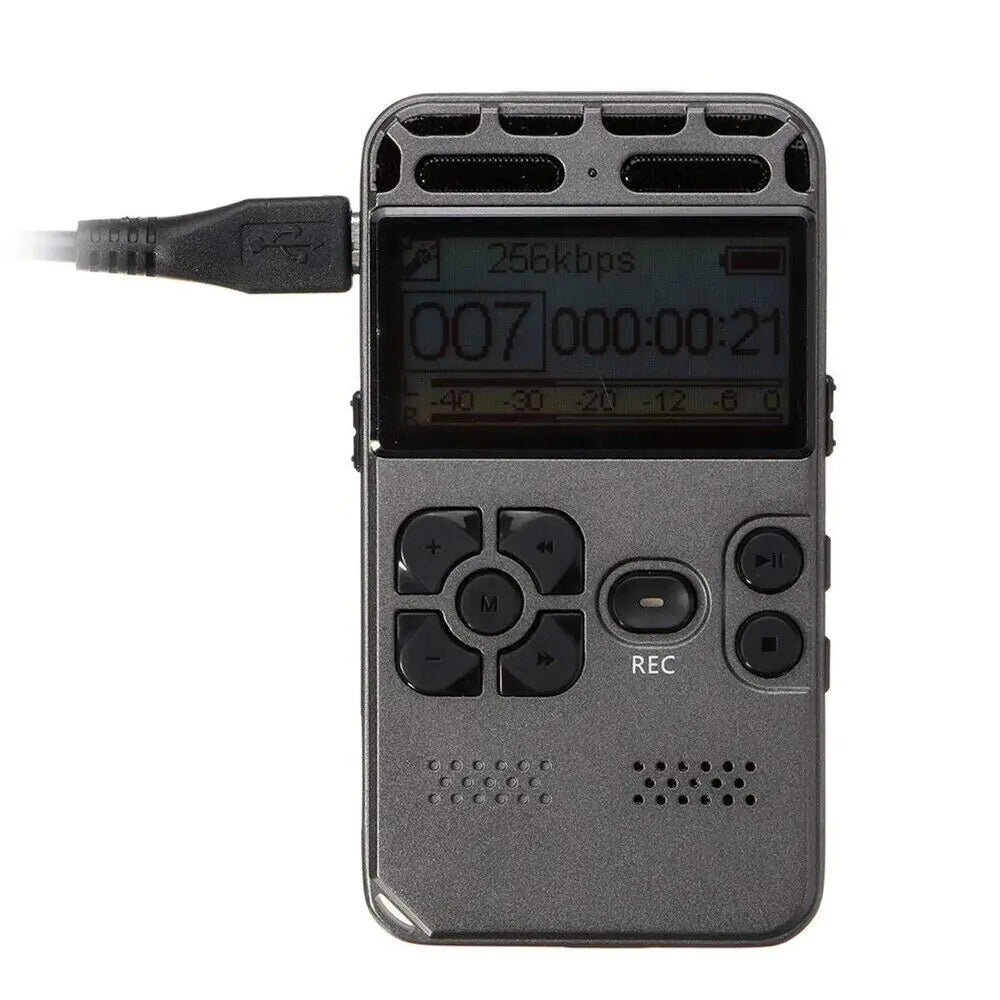 Grabadora de Voz Digital 64GB — LCD, Recargable, Reproductor MP3