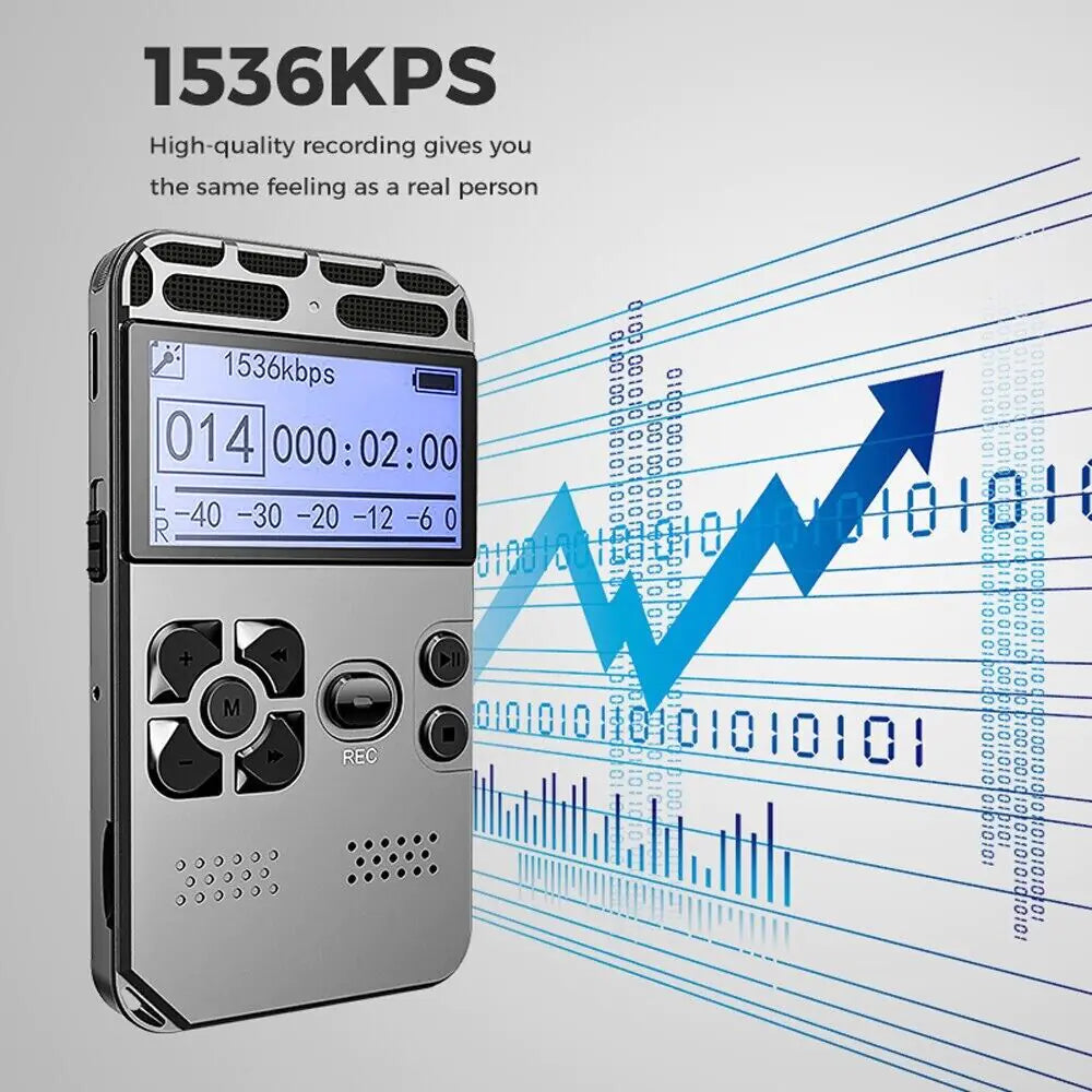 Grabadora de Voz Digital 64GB — LCD, Recargable, Reproductor MP3