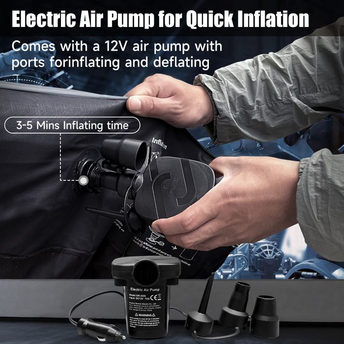 DikaSun – Colchón de Aire Universal para SUV con Bomba Eléctrica | SUV Air Mattress with Electric Pump