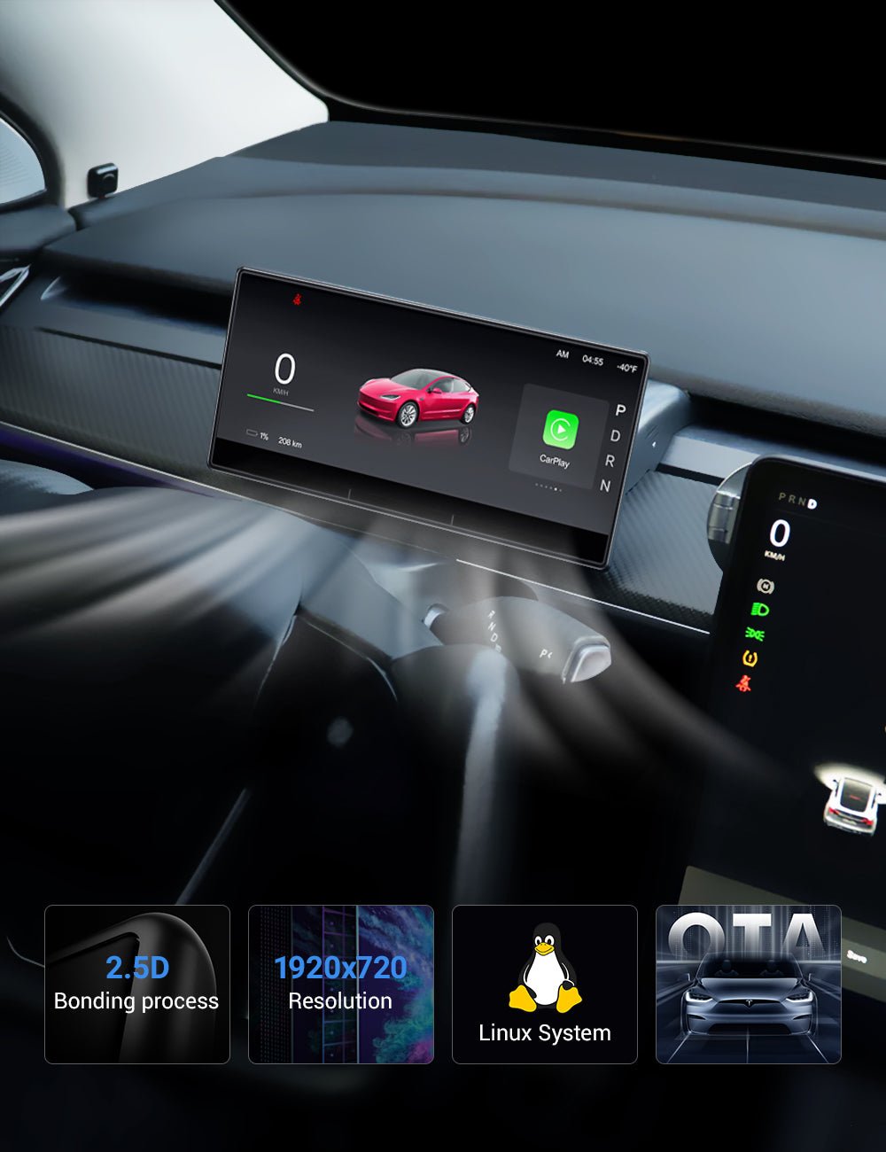 TESERY F9 Pro | Pantalla Dashboard con CarPlay & Android Auto para Tesla Model 3/Y