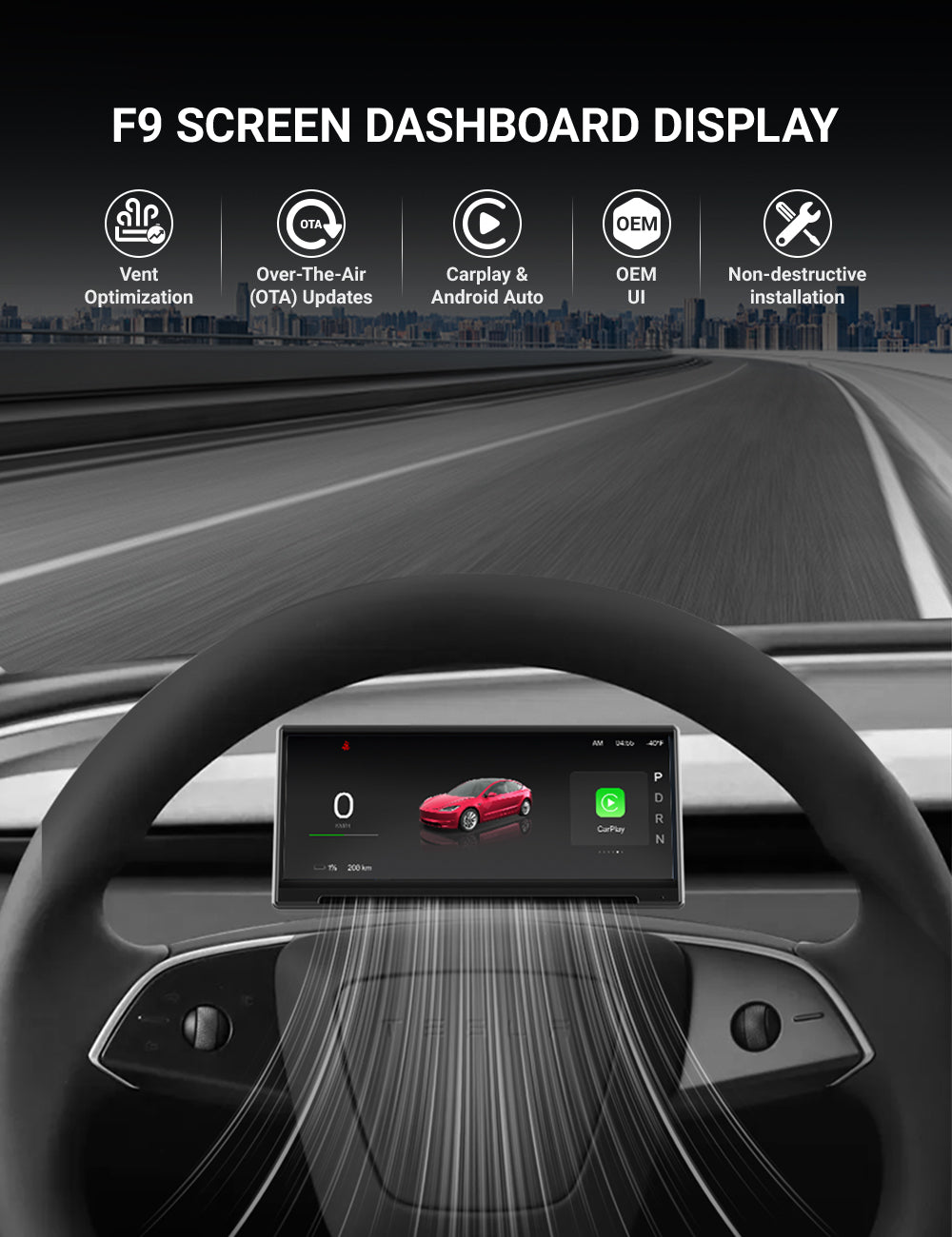 TESERY F9 Pro | Pantalla Dashboard con CarPlay & Android Auto para Tesla Model 3/Y