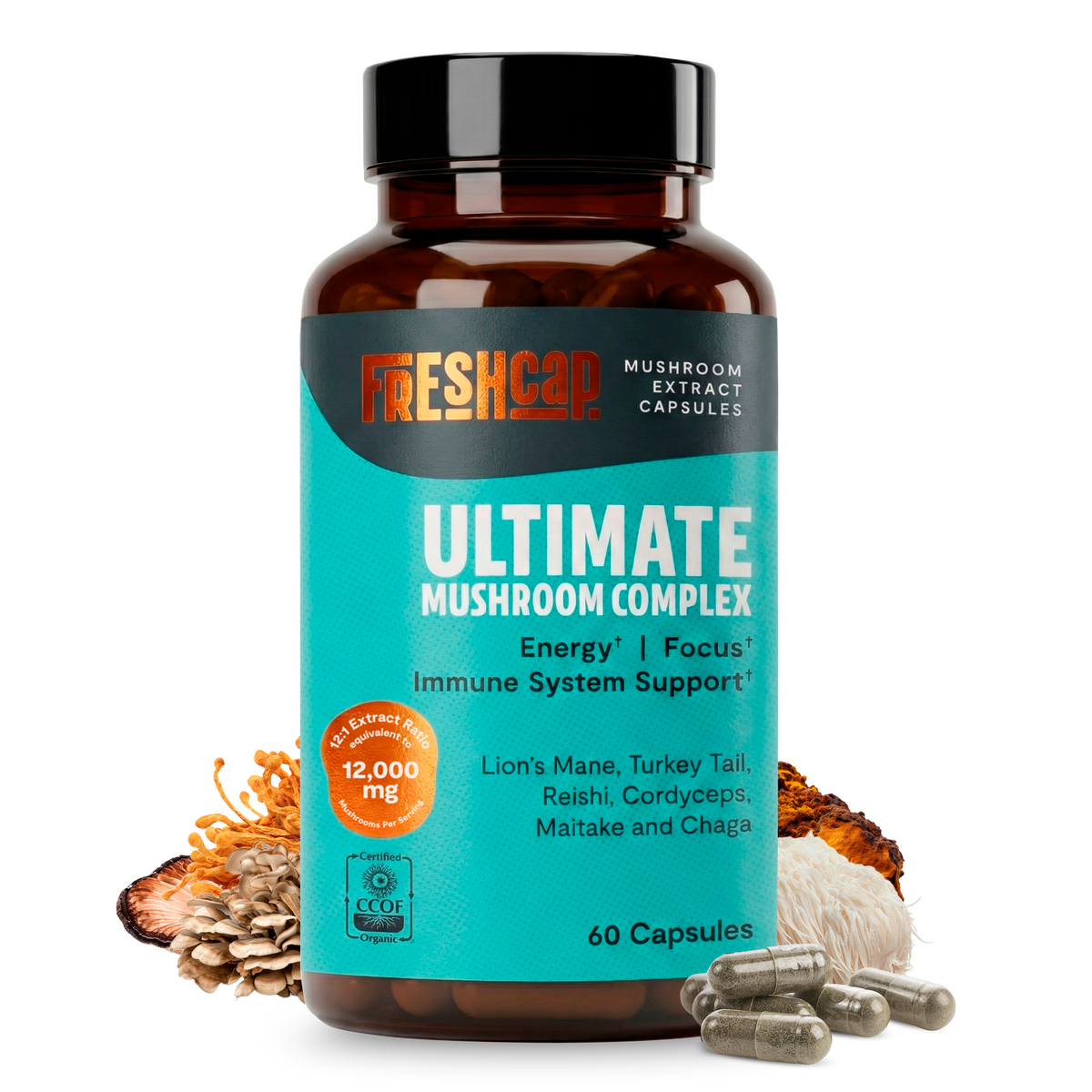 Suplemento de Hongos Orgánico — 6 Hongos | Organic Mushroom Complex Capsules